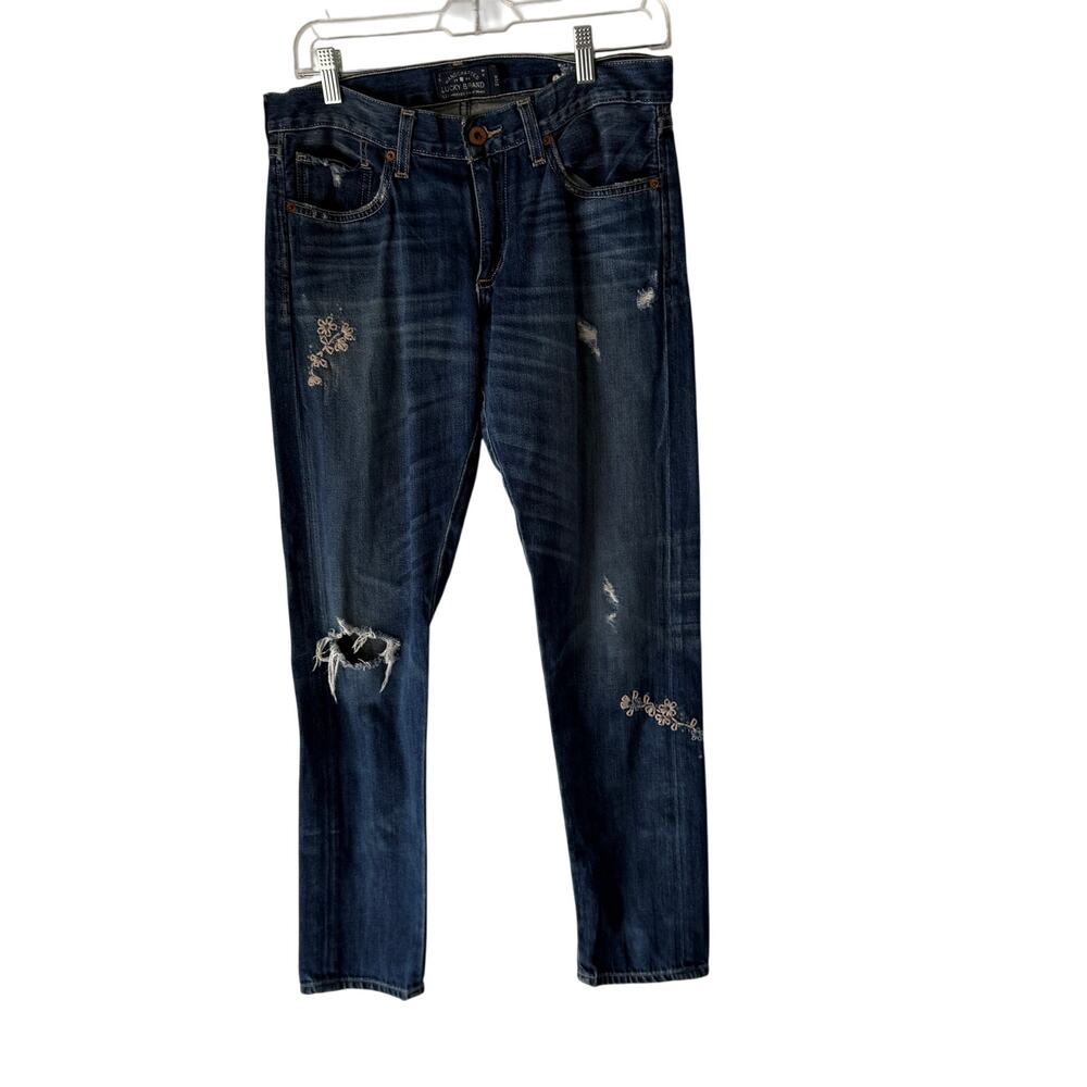 Lucky Brand‎ Women's 6 Floral Embroidered Mid Rise Jeans Sienna Slim Boyfriend